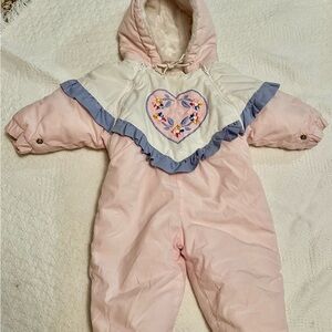 Pink and White Baby Snowsuit with Heart Design
